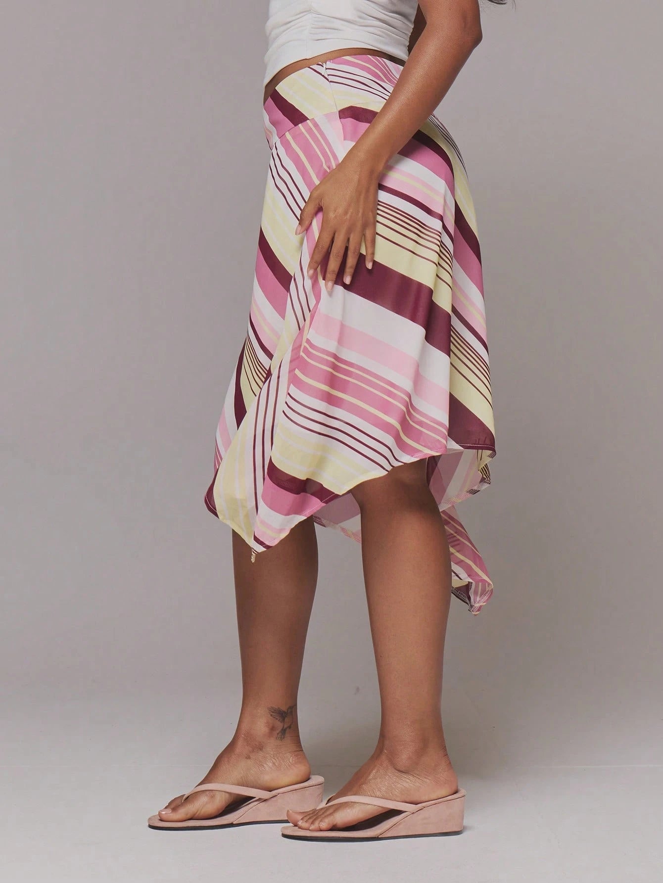 MUSERA Stripey Printed Flowy Asymmetric Hem Midi Skirt Summer Spring Sexy Cute Holiday Vacation Going Out Occasion Ibiza Elegant Sunset Ties Y2K Party