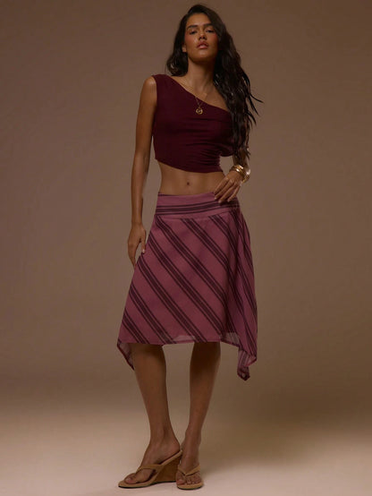 MUSERA Stripey Printed Flowy Asymmetric Hem Midi Skirt Summer Spring Sexy Cute Holiday Vacation Going Out Occasion Ibiza Elegant Sunset Ties Y2K Party