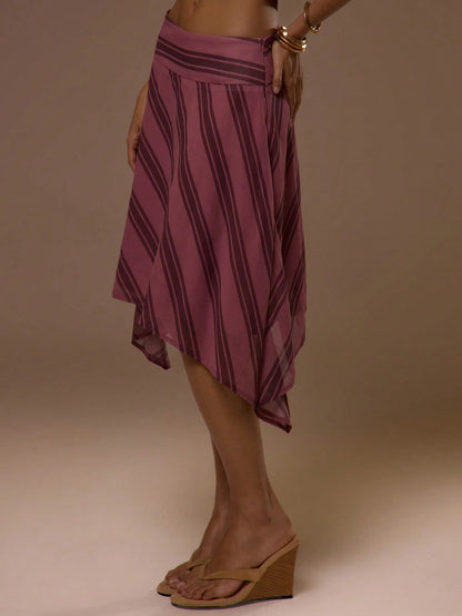 MUSERA Stripey Printed Flowy Asymmetric Hem Midi Skirt Summer Spring Sexy Cute Holiday Vacation Going Out Occasion Ibiza Elegant Sunset Ties Y2K Party