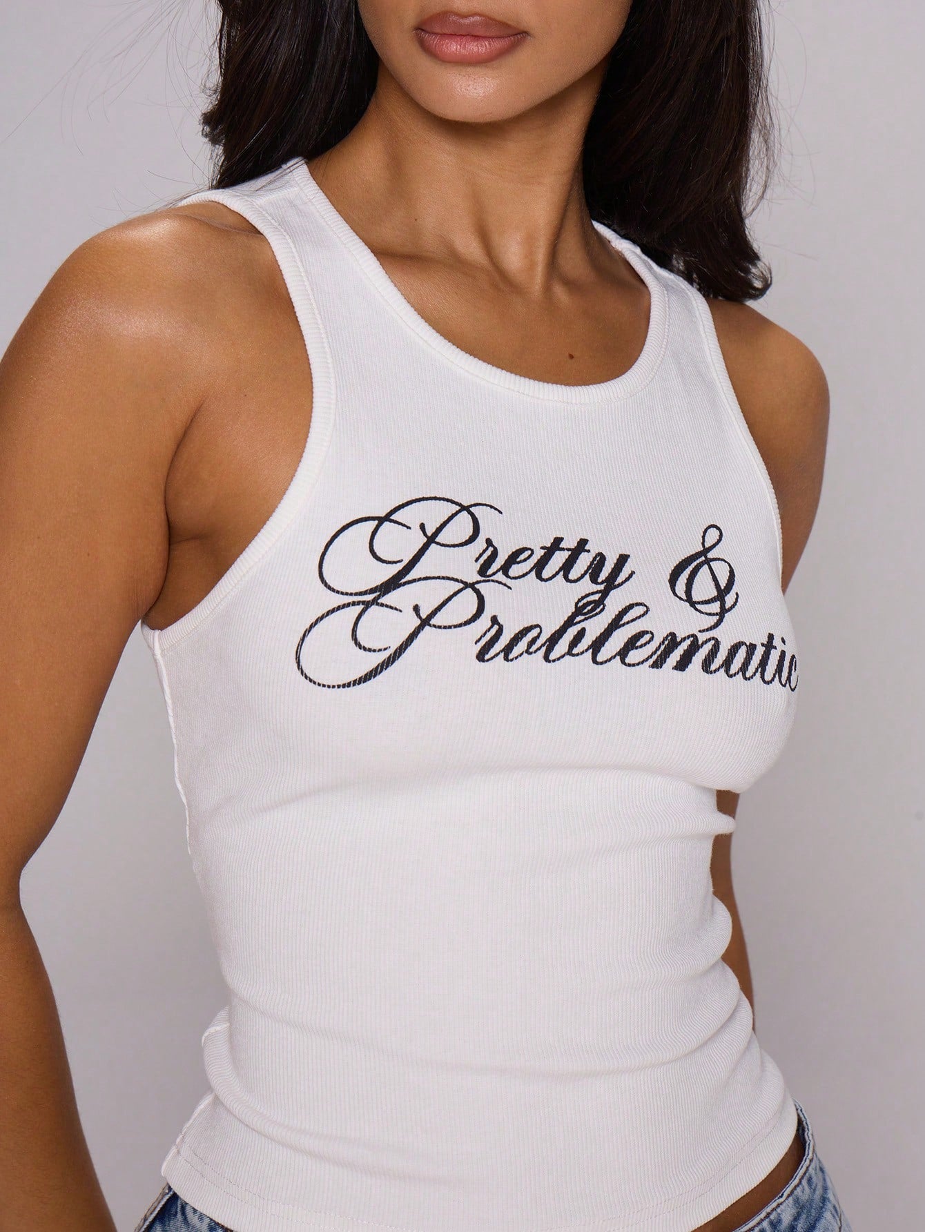 MUSERA White Graphic Sleeveless 'Pretty & Problematic' Tank Top