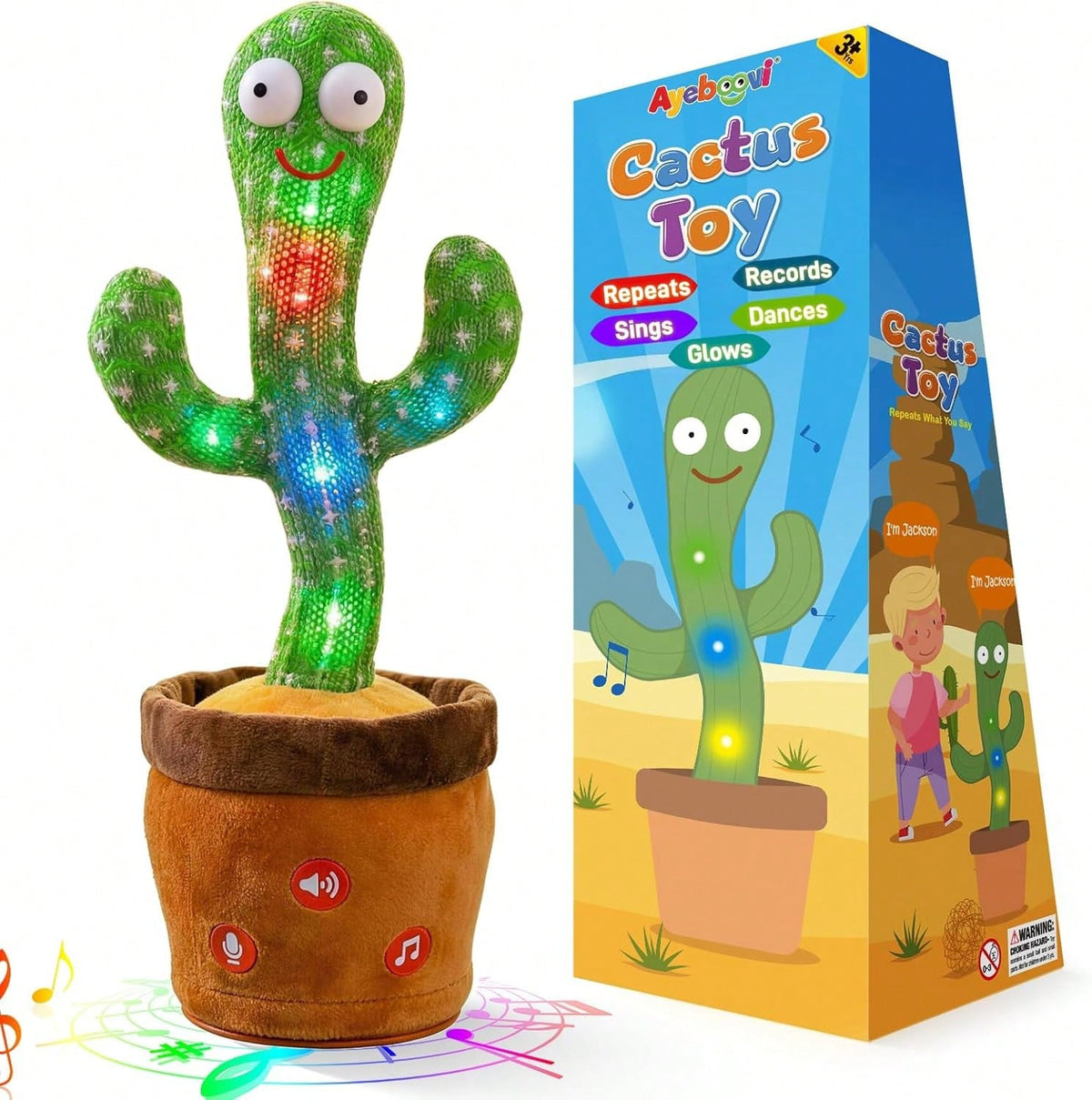 Musical Singing Dancing Cactus Toy For Toddlers, Mimicking Recording Repeating Plush With Adjustable Volume & 120 Songs, Interactive Tummy Time Baby Toy For All Kids