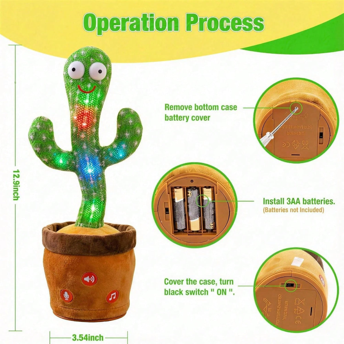 Musical Singing Dancing Cactus Toy For Toddlers, Mimicking Recording Repeating Plush With Adjustable Volume & 120 Songs, Interactive Tummy Time Baby Toy For All Kids