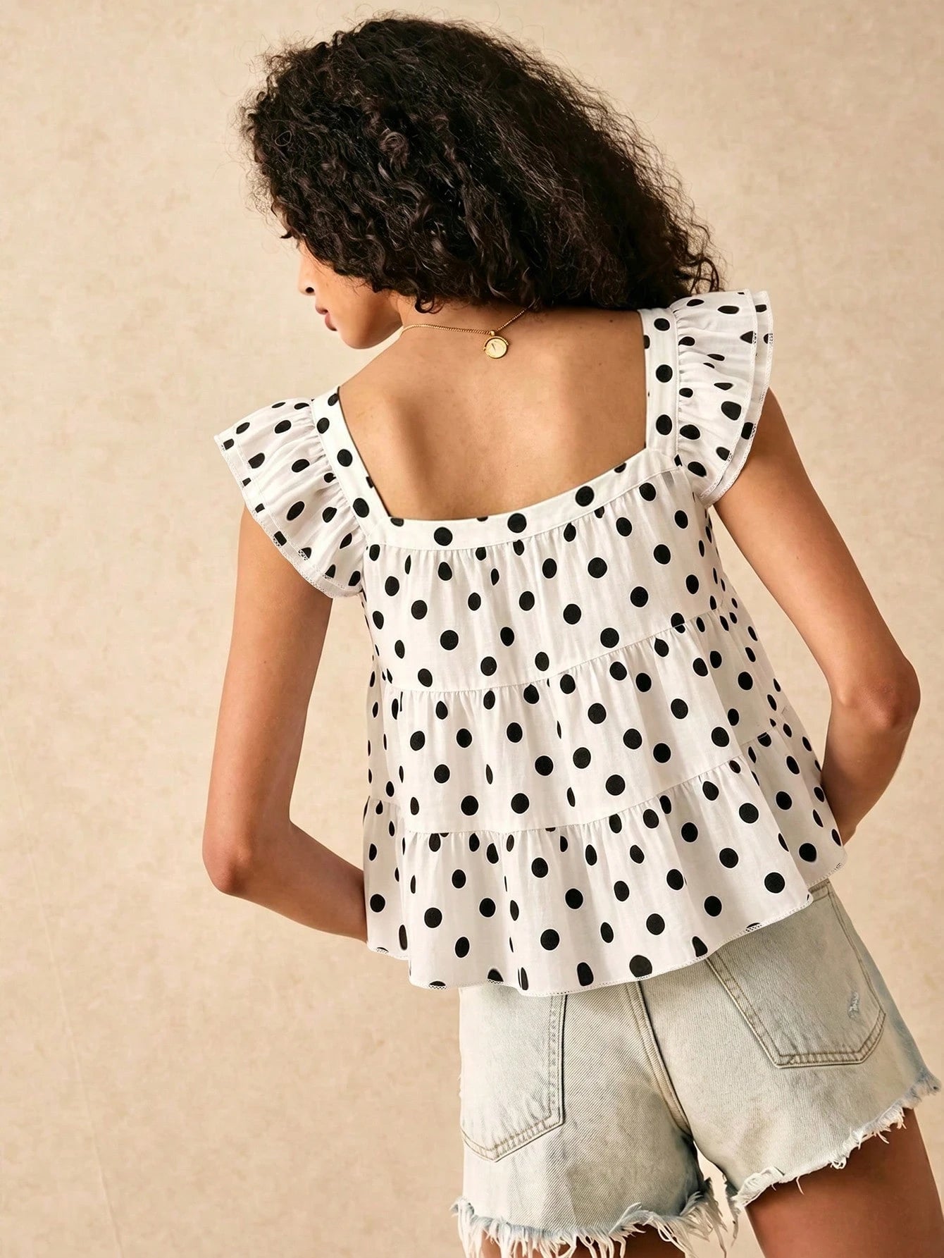 Muvela Women's Cute White With Black Polka Dots Summer Multi-Layer Ruffle Loose Blouse,Brunch Holiday Fashionable Elegant Top For Beach,Vacation,Y2K Party
