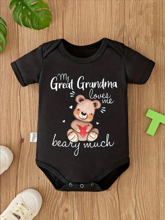 "My Great Grandma Loves Me" Baby Boy Bodysuit- Cute Bear Print, Soft Cotton, Short Sleeve Romper For Newborns And Infants, Baby Clothes, Perfect For Outdoor