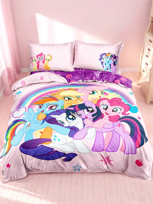 My Little Pony X 3pc Cartoon Pony Print Duvet Cover Set Made Of Soft, Warm, And Breathable Fabric. The Pink Duvet Cover Is Suitable For Single, Double, King, And Queen Beds. Machine Washable