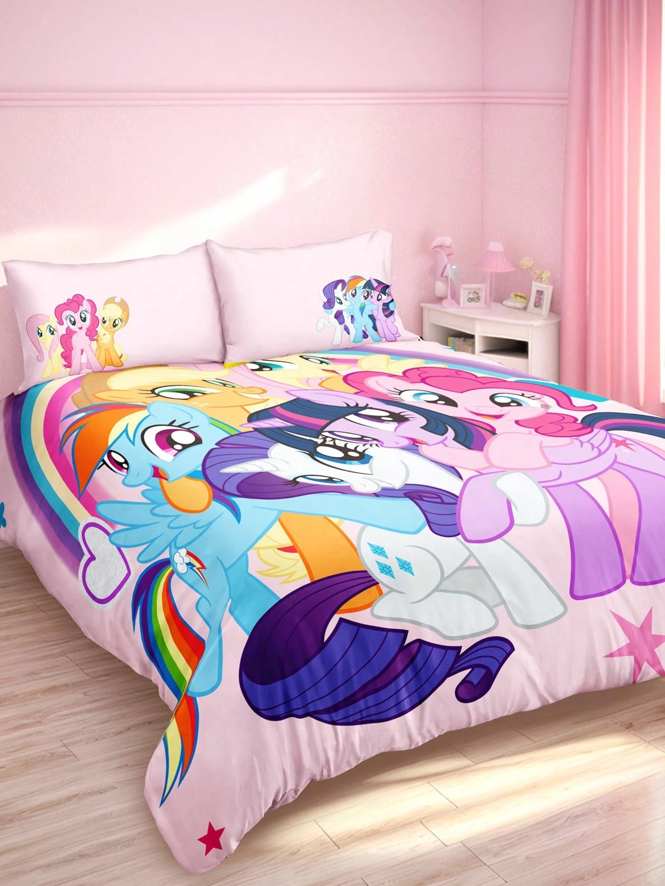 My Little Pony X 3pc Cartoon Pony Print Duvet Cover Set Made Of Soft, Warm, And Breathable Fabric. The Pink Duvet Cover Is Suitable For Single, Double, King, And Queen Beds. Machine Washable