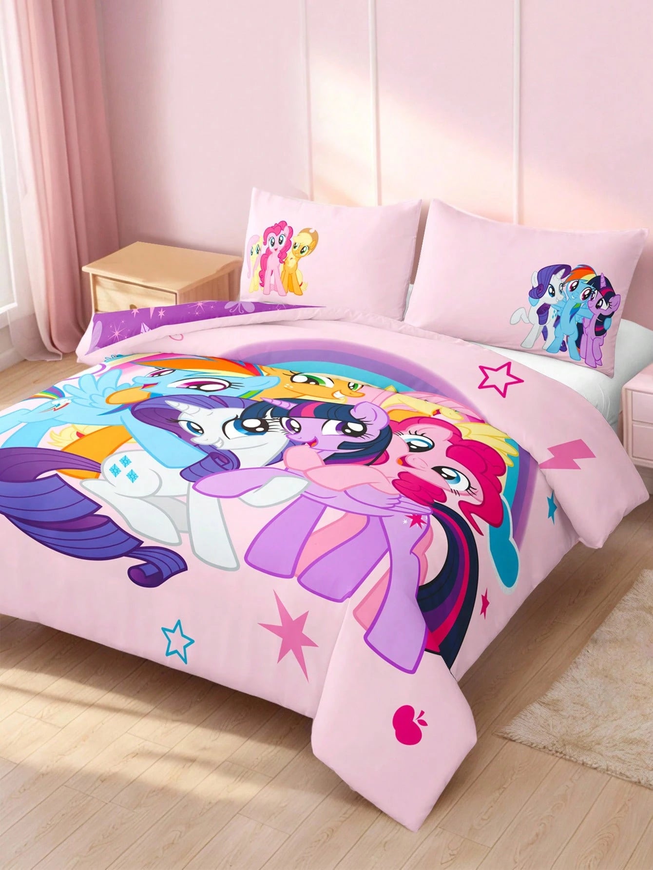 My Little Pony X 3pc Cartoon Pony Print Duvet Cover Set Made Of Soft, Warm, And Breathable Fabric. The Pink Duvet Cover Is Suitable For Single, Double, King, And Queen Beds. Machine Washable