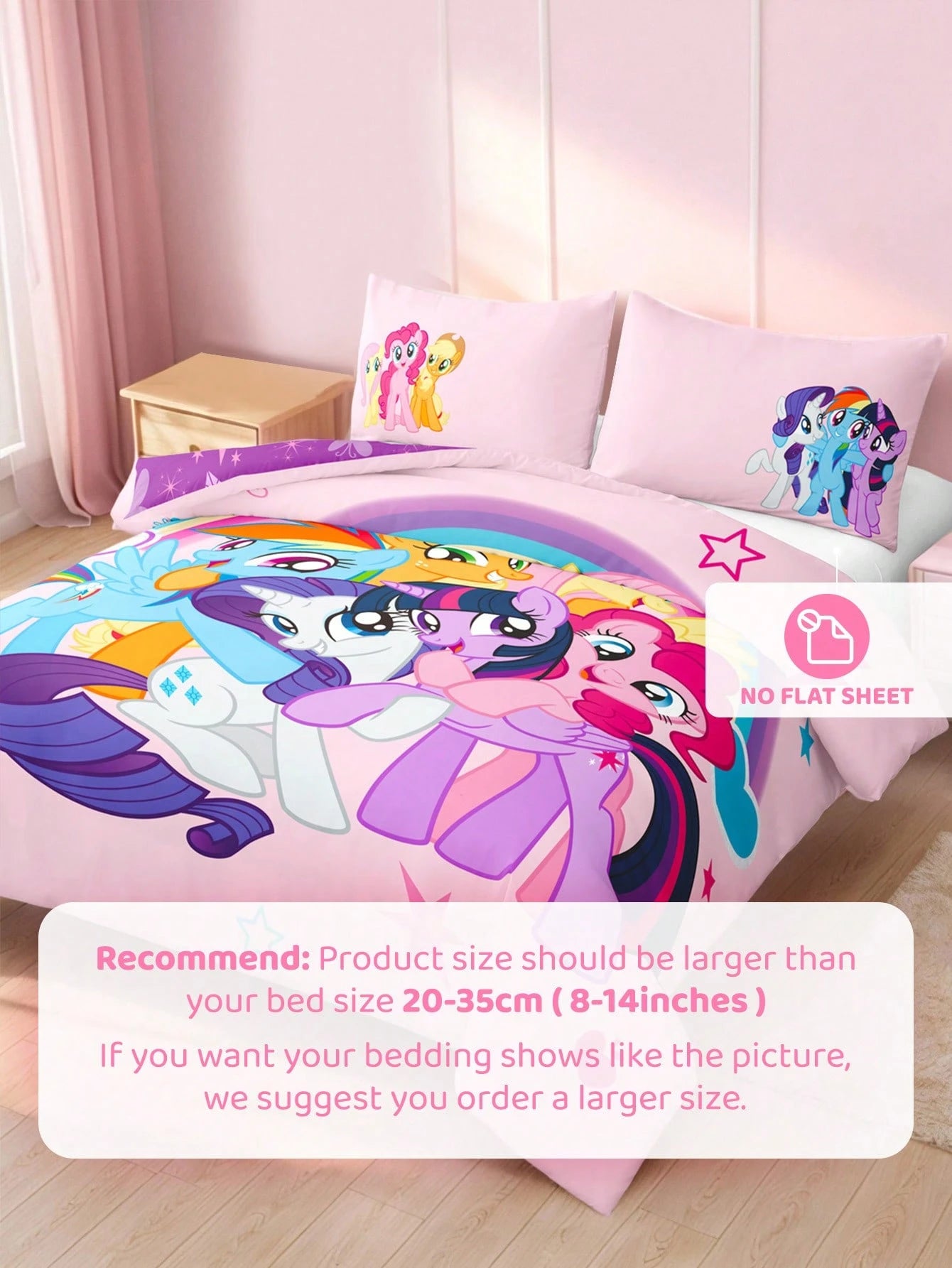 My Little Pony X 3pc Cartoon Pony Print Duvet Cover Set Made Of Soft, Warm, And Breathable Fabric. The Pink Duvet Cover Is Suitable For Single, Double, King, And Queen Beds. Machine Washable