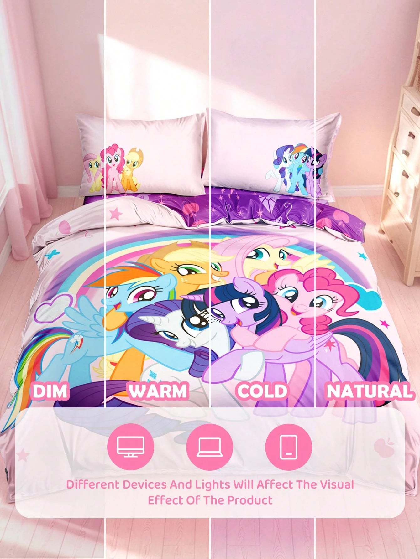 My Little Pony X 3pc Cartoon Pony Print Duvet Cover Set Made Of Soft, Warm, And Breathable Fabric. The Pink Duvet Cover Is Suitable For Single, Double, King, And Queen Beds. Machine Washable
