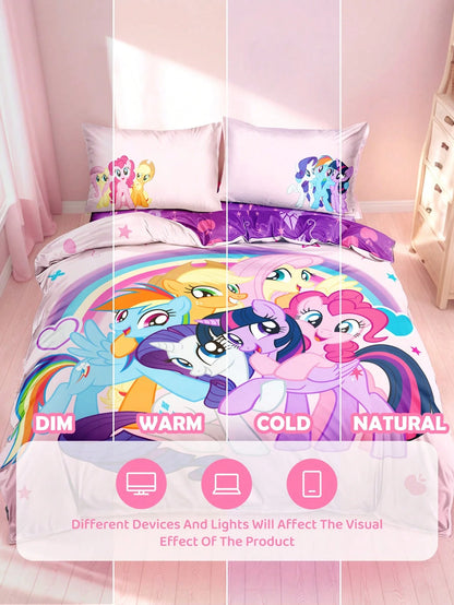 My Little Pony X 3pc Cartoon Pony Print Duvet Cover Set Made Of Soft, Warm, And Breathable Fabric. The Pink Duvet Cover Is Suitable For Single, Double, King, And Queen Beds. Machine Washable