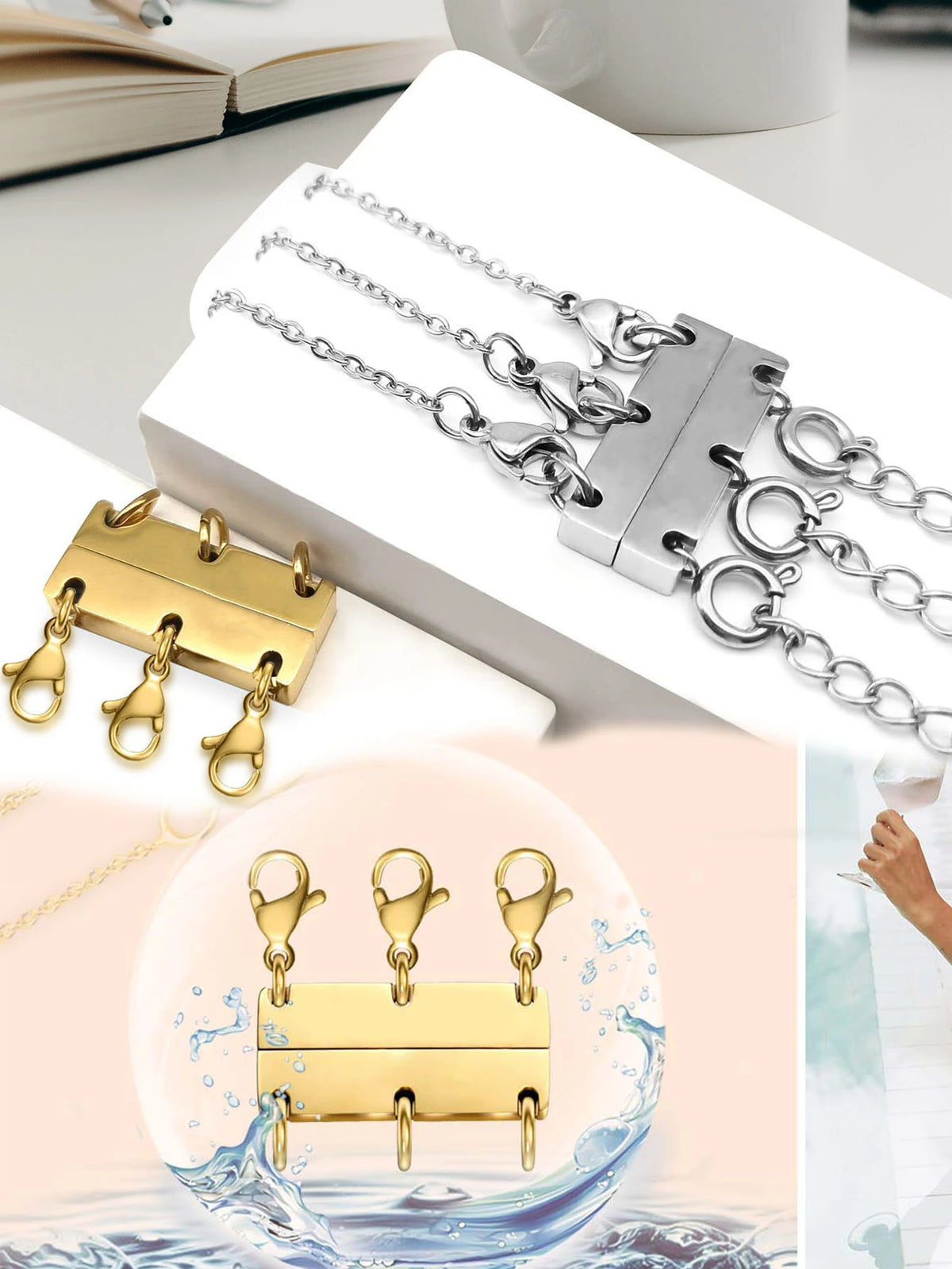 Necklace Layering Clasp- 3 Layers Magnetic Gold/silver, Ideal For Layered Necklace Separator And Necklace Extender