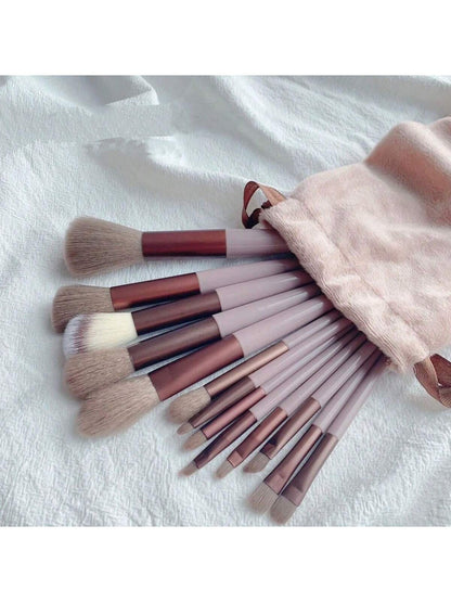 New 13pcs Portable Coffee-Brown Makeup Brush Set With Velvet Bag, Including Blush Brush, Eyeshadow Brush, Powder Brush, Contour Brush, Concealer Brush, Full Set Of Makeup Tools,Brush Set,Makeup Brush