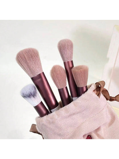 New 13pcs Portable Coffee-Brown Makeup Brush Set With Velvet Bag, Including Blush Brush, Eyeshadow Brush, Powder Brush, Contour Brush, Concealer Brush, Full Set Of Makeup Tools,Brush Set,Makeup Brush