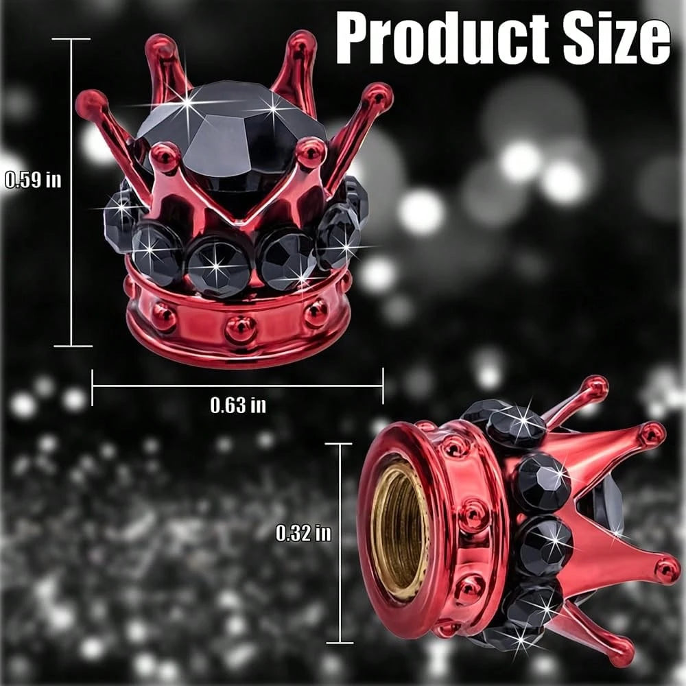 NEW- 4PCS Crown Bling Tire Stem Valve Caps, Crystal Diamond Car Wheel Tire Valve Caps Universal Copper Core Stem Covers For Cars, SUV, Trucks, Bikes, Motorcycles, Bicycles (Red & Black)