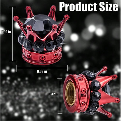 NEW- 4PCS Crown Bling Tire Stem Valve Caps, Crystal Diamond Car Wheel Tire Valve Caps Universal Copper Core Stem Covers For Cars, SUV, Trucks, Bikes, Motorcycles, Bicycles (Red & Black)
