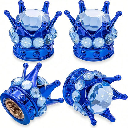 NEW- 4PCS Crown Bling Tire Stem Valve Caps, Crystal Diamond Car Wheel Tire Valve Caps Universal Copper Core Stem Covers For Cars, SUV, Trucks, Bikes, Motorcycles, Bicycles (Red & Black)