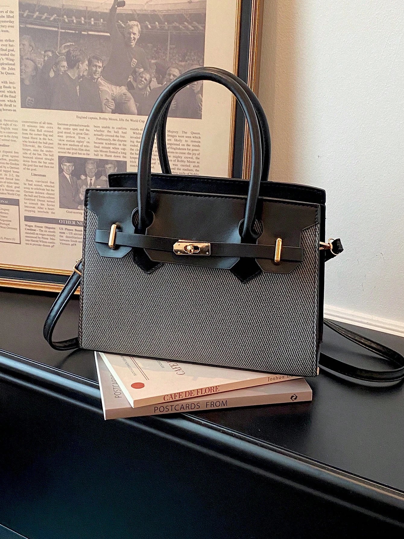 New Canvas Patchwork Contrast Color Handbag For Women, Metal Lock Small Square Bag, Premium Daily Commute Crossbody Bag