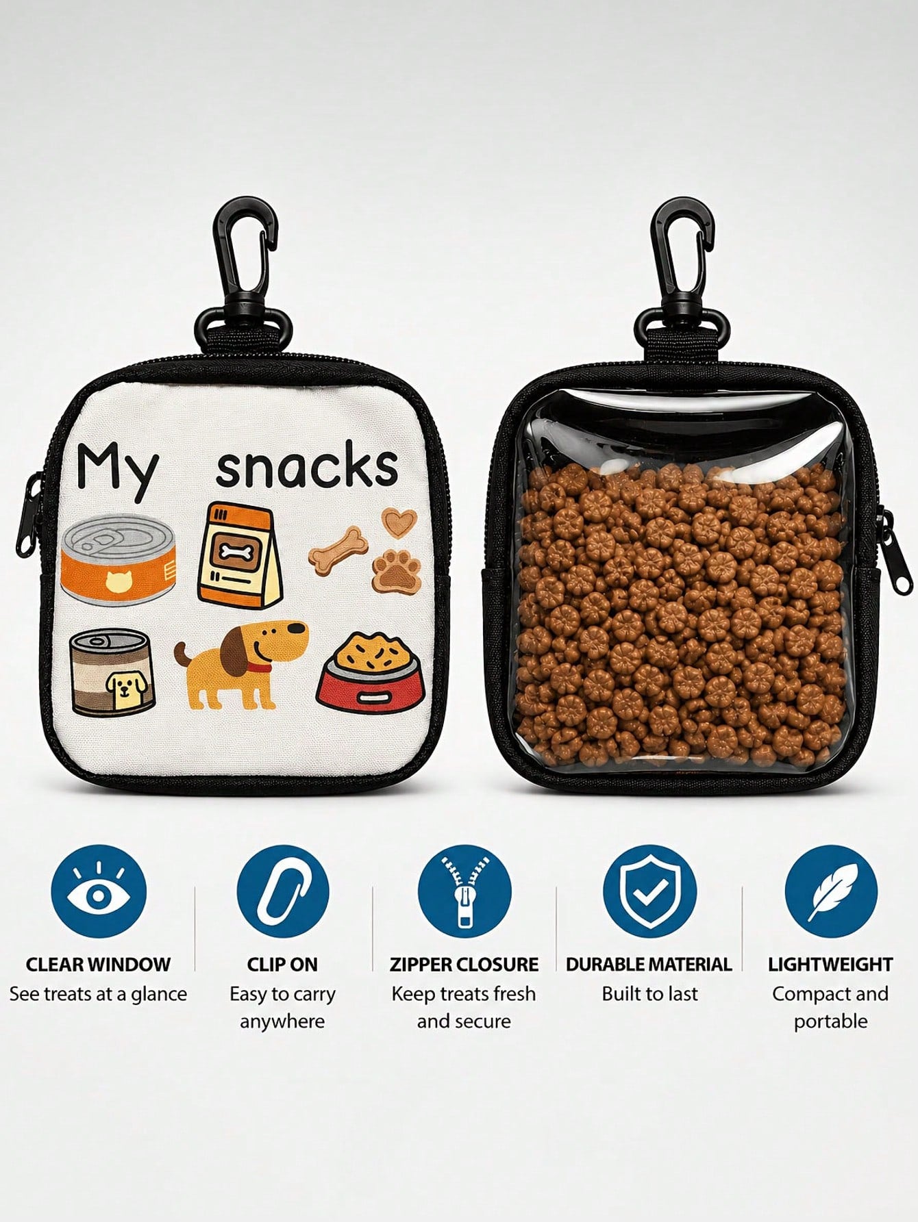 New Cartoon Print Creative Large Capacity Dog Treat Storage Bag Keychain, Portable Outdoor Pet Treat Bag, Suitable For Training And Dog Walking