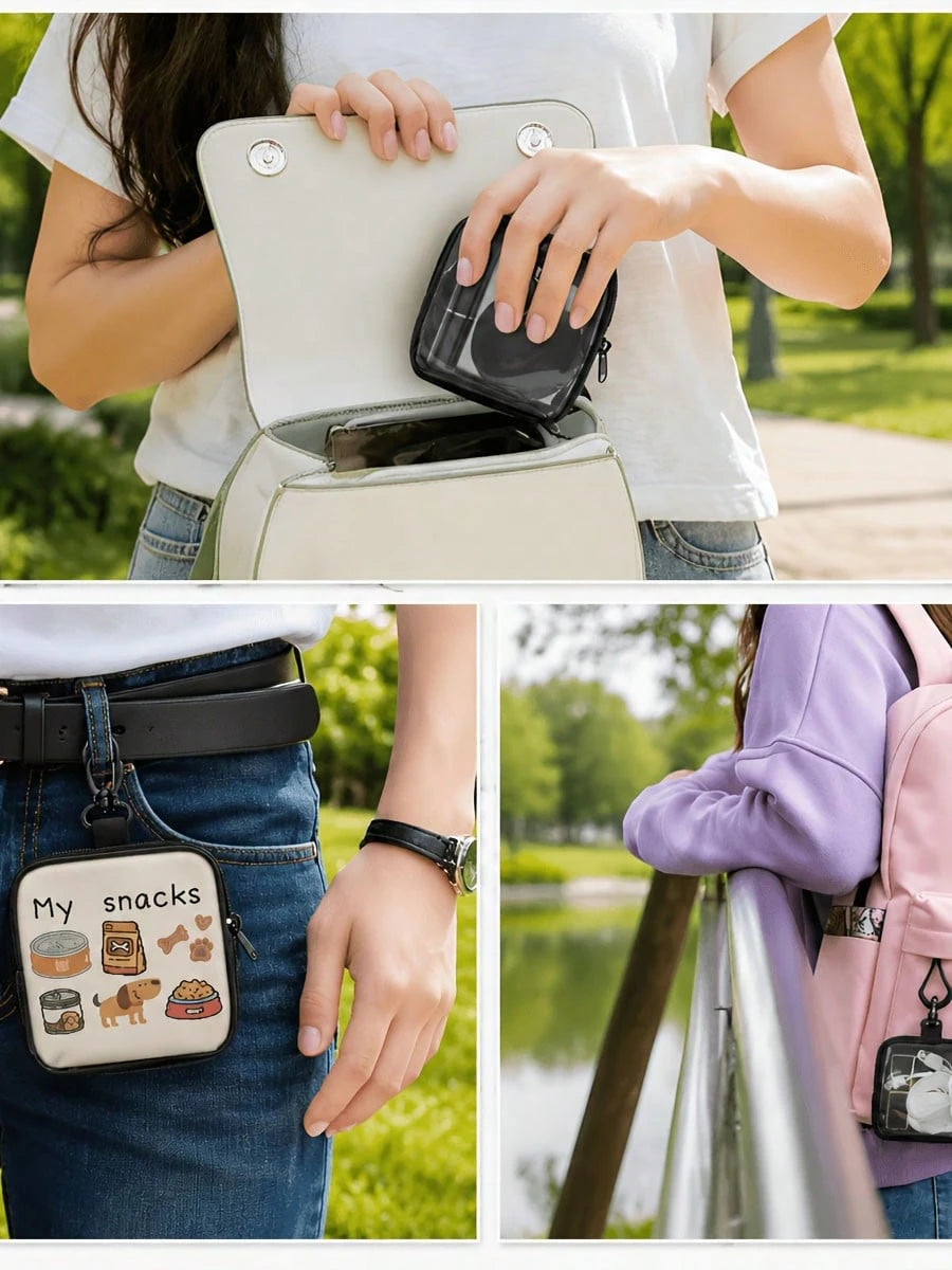 New Cartoon Print Creative Large Capacity Dog Treat Storage Bag Keychain, Portable Outdoor Pet Treat Bag, Suitable For Training And Dog Walking
