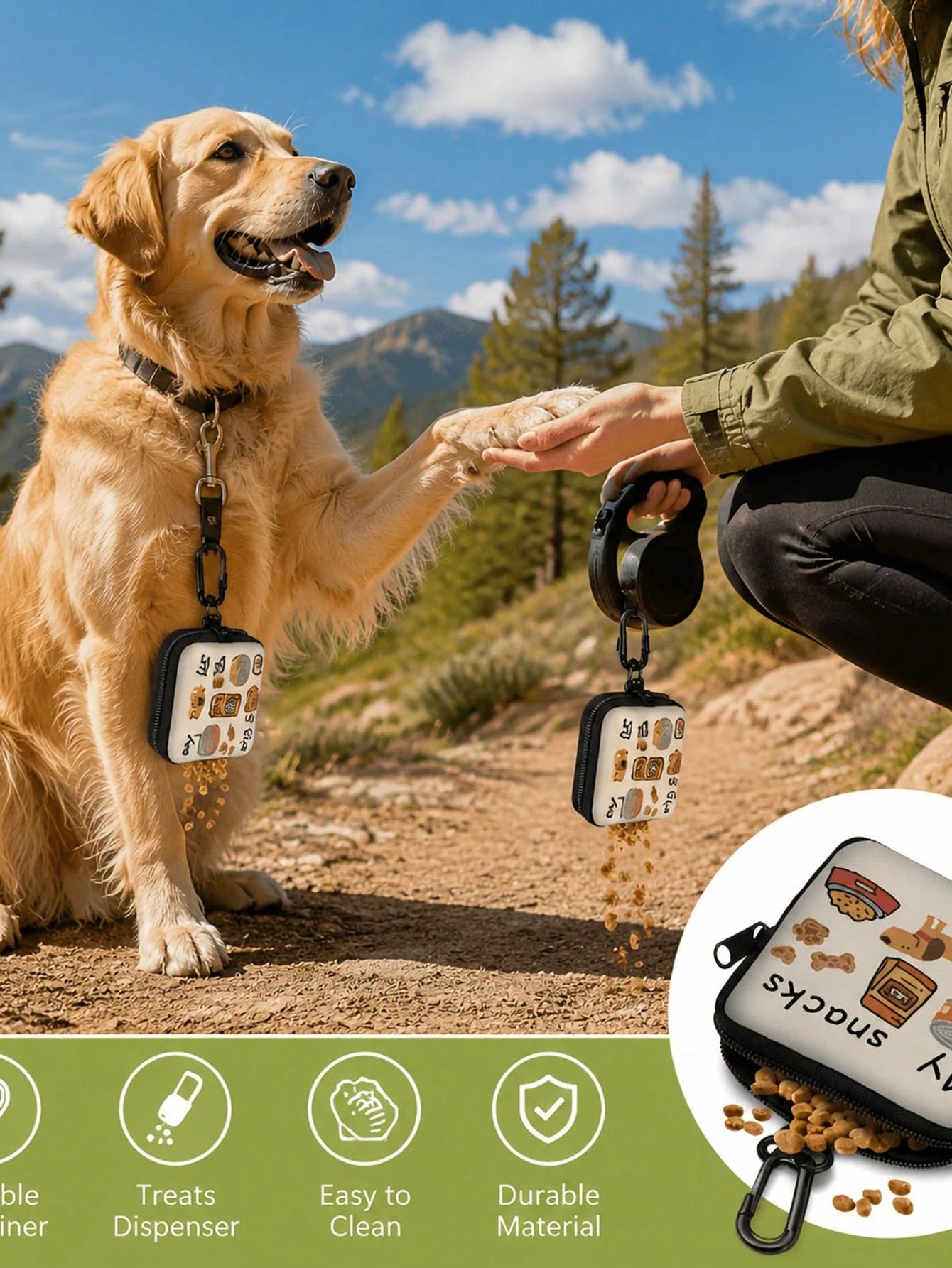 New Cartoon Print Creative Large Capacity Dog Treat Storage Bag Keychain, Portable Outdoor Pet Treat Bag, Suitable For Training And Dog Walking