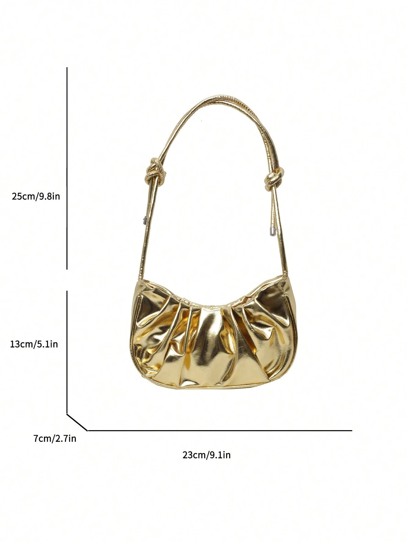 New Classic Versatile Solid Color PU Waterproof Pleated Design Underarm Baguette Bag, Zipper Closure Shoulder Crescent Bag, Streetwear Style Women's Gold Handbag, Suitable For Shopping, Commuting To W