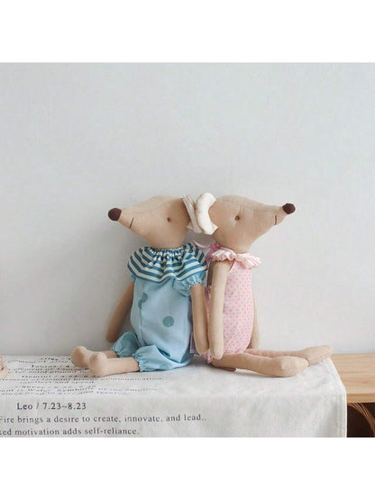 New Cute Forest Animal Doll Children's Toy Small Cute Pink Bow and Blue Mouse Doll Children's Birthday Gift Home Decor