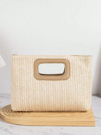 New European & American Style Woven Bag, Vacation Straw Bag, Travel Bag, Fashionable Portable Storage Bag, Beach Bag, Straw Handbag