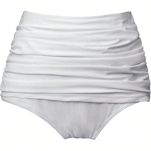 New European & American Women's High Waist Swim Shorts, Solid Color Sexy Butt-Lifting Slimming Conservative Swimwear White Vacation Beach Summer