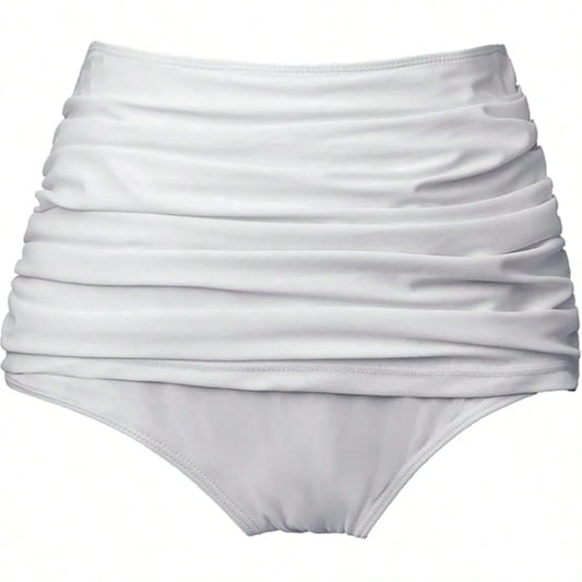 New European & American Women's High Waist Swim Shorts, Solid Color Sexy Butt-Lifting Slimming Conservative Swimwear White Vacation Beach Summer
