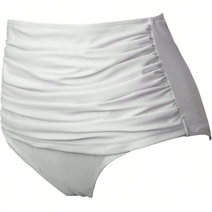 New European & American Women's High Waist Swim Shorts, Solid Color Sexy Butt-Lifting Slimming Conservative Swimwear White Vacation Beach Summer