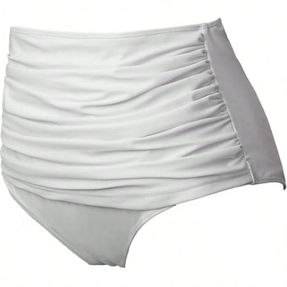 New European & American Women's High Waist Swim Shorts, Solid Color Sexy Butt-Lifting Slimming Conservative Swimwear White Vacation Beach Summer
