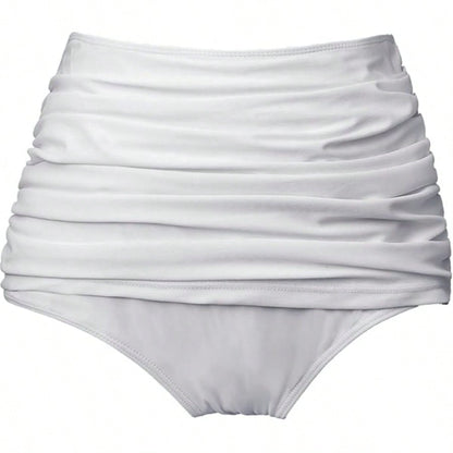 New European & American Women's High Waist Swim Shorts, Solid Color Sexy Butt-Lifting Slimming Conservative Swimwear White Vacation Beach Summer
