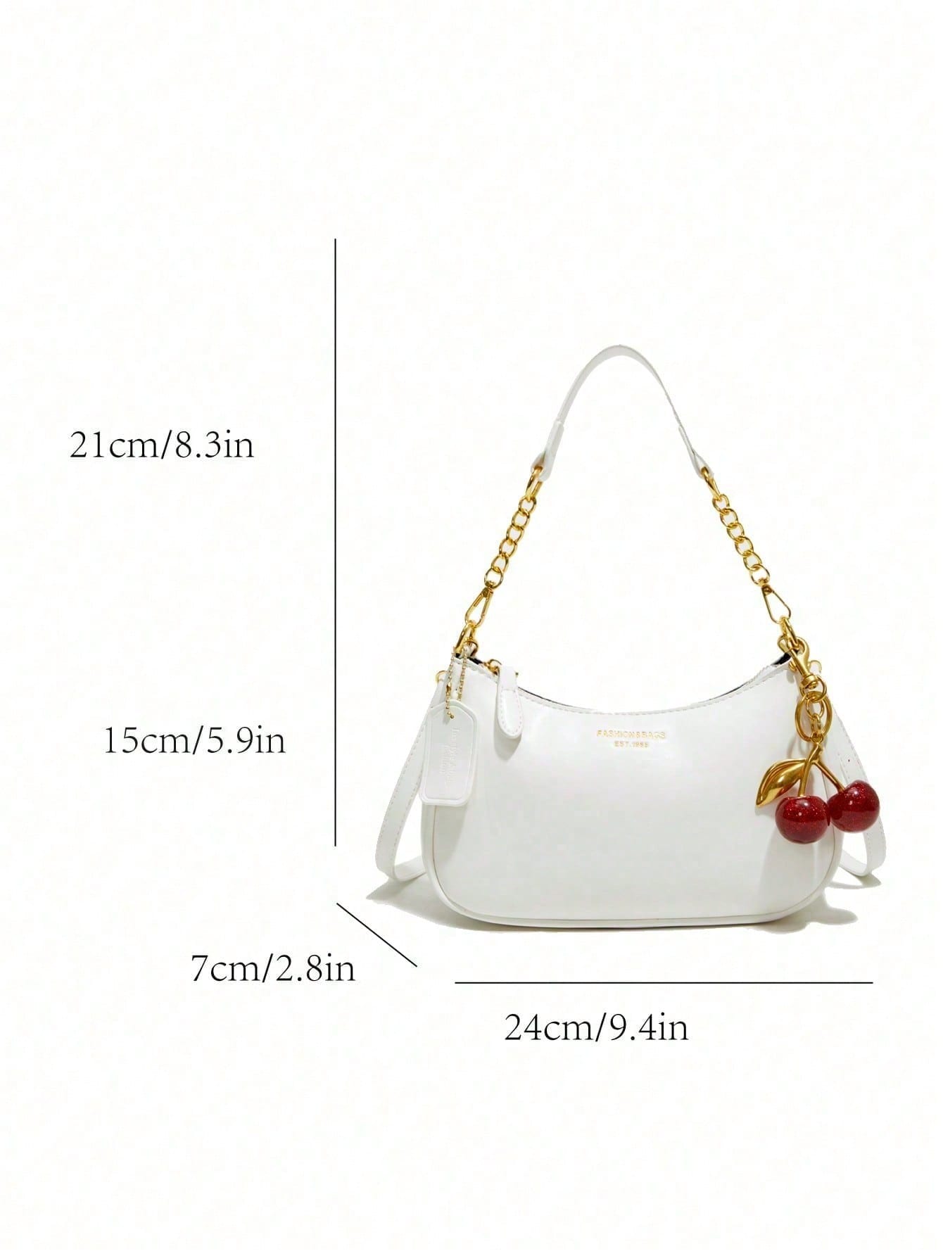 New Fashion,Classic Wild Letter Pattern,Solid Color, White Shoulder Crescent Bag Underarm Bag Is Suitable For Shopping And Can Be Slung.Cherry Pendant