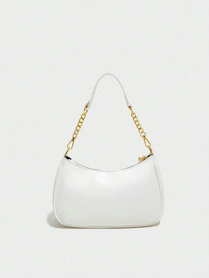 New Fashion,Classic Wild Letter Pattern,Solid Color, White Shoulder Crescent Bag Underarm Bag Is Suitable For Shopping And Can Be Slung.Cherry Pendant