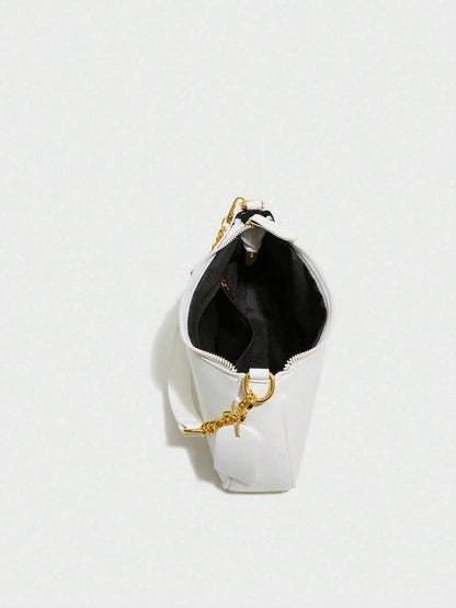 New Fashion,Classic Wild Letter Pattern,Solid Color, White Shoulder Crescent Bag Underarm Bag Is Suitable For Shopping And Can Be Slung.Cherry Pendant