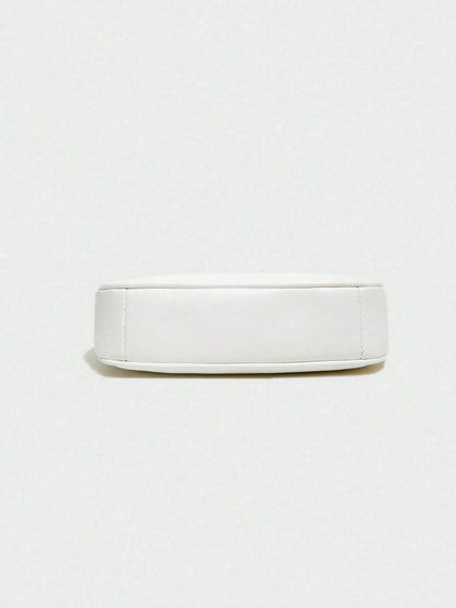 New Fashion,Classic Wild Letter Pattern,Solid Color, White Shoulder Crescent Bag Underarm Bag Is Suitable For Shopping And Can Be Slung.Cherry Pendant