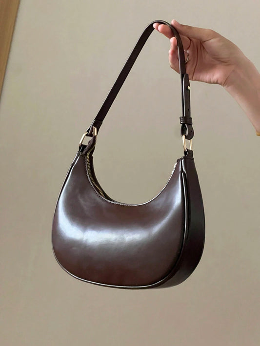 New Fashion Simple Atmosphere Crescent Shiny Classic Daily Commute Detachable Shoulder Crossbody Bag,Versatile, Business Casual