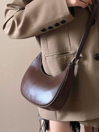 New Fashion Simple Atmosphere Crescent Shiny Classic Daily Commute Detachable Shoulder Crossbody Bag,Versatile, Business Casual