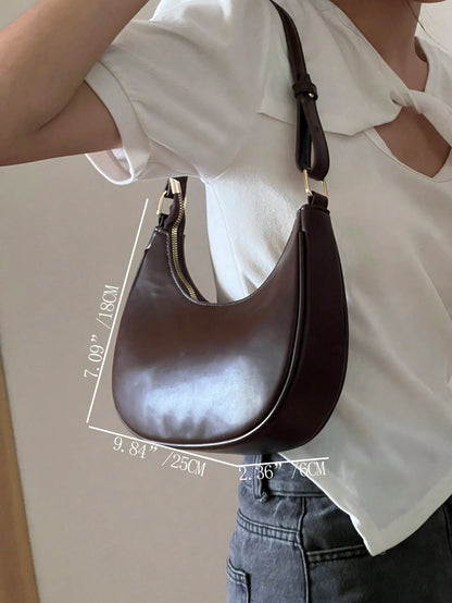 New Fashion Simple Atmosphere Crescent Shiny Classic Daily Commute Detachable Shoulder Crossbody Bag,Versatile, Business Casual