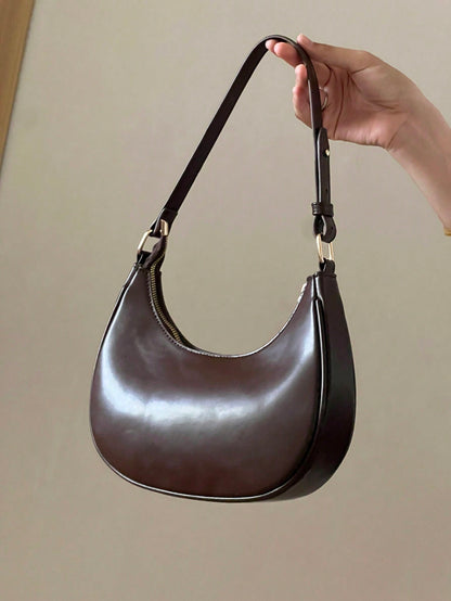 New Fashion Simple Atmosphere Crescent Shiny Classic Daily Commute Detachable Shoulder Crossbody Bag,Versatile, Business Casual