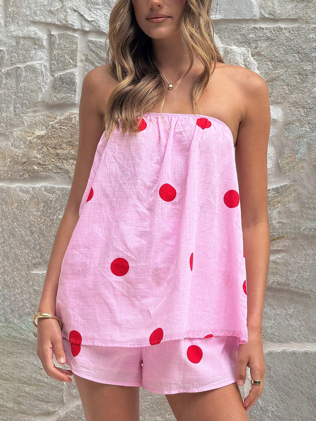New Fashionable Elegant Polka Dot Print Camisole Top & Loose Shorts Set, Casual Beach Holiday Daily Garden Maternity Outfit Summer, Vacationcore Brown, Boho Chic