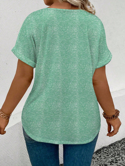 New Fashionable Plus Size Women V-Neck Loose Print Short Sleeve T-Shirt