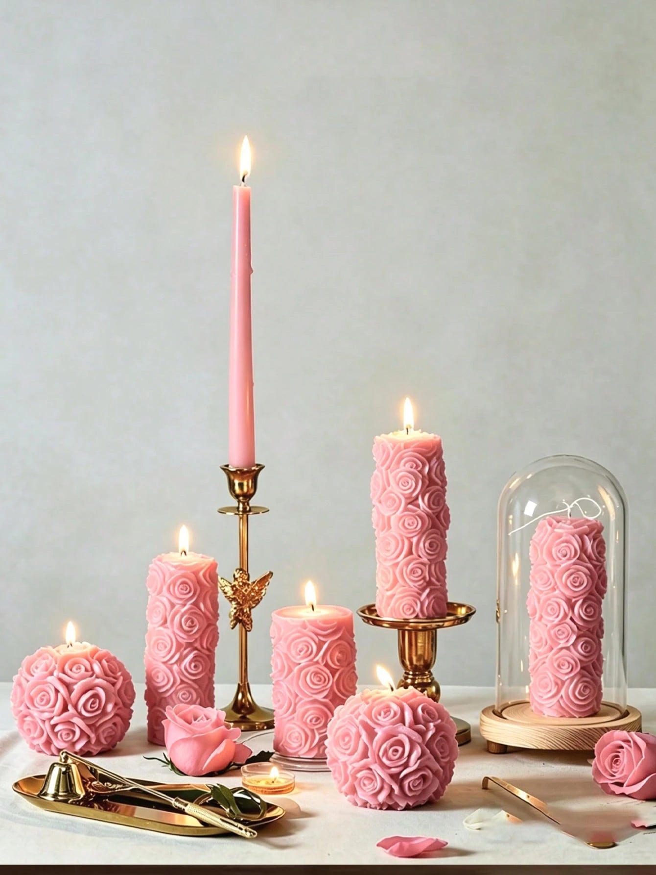 New Handmade Rose Scented Candle, Romantic Atmosphere Niche High-End Decor, Wedding Decoration Candle, 3D Embossed 3D Flower, Soy Wax Candle, Home Decor Candle, Dinner Party Decoration, Holiday Gift