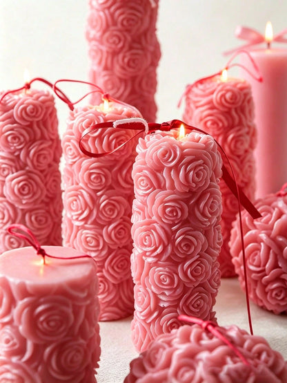 New Handmade Rose Scented Candle, Romantic Atmosphere Niche High-End Decor, Wedding Decoration Candle, 3D Embossed 3D Flower, Soy Wax Candle, Home Decor Candle, Dinner Party Decoration, Holiday Gift