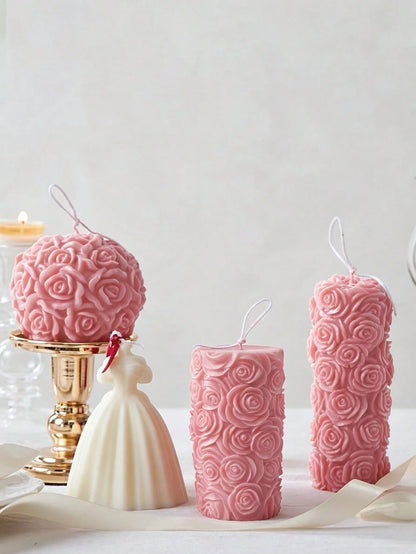 New Handmade Rose Scented Candle, Romantic Atmosphere Niche High-End Decor, Wedding Decoration Candle, 3D Embossed 3D Flower, Soy Wax Candle, Home Decor Candle, Dinner Party Decoration, Holiday Gift