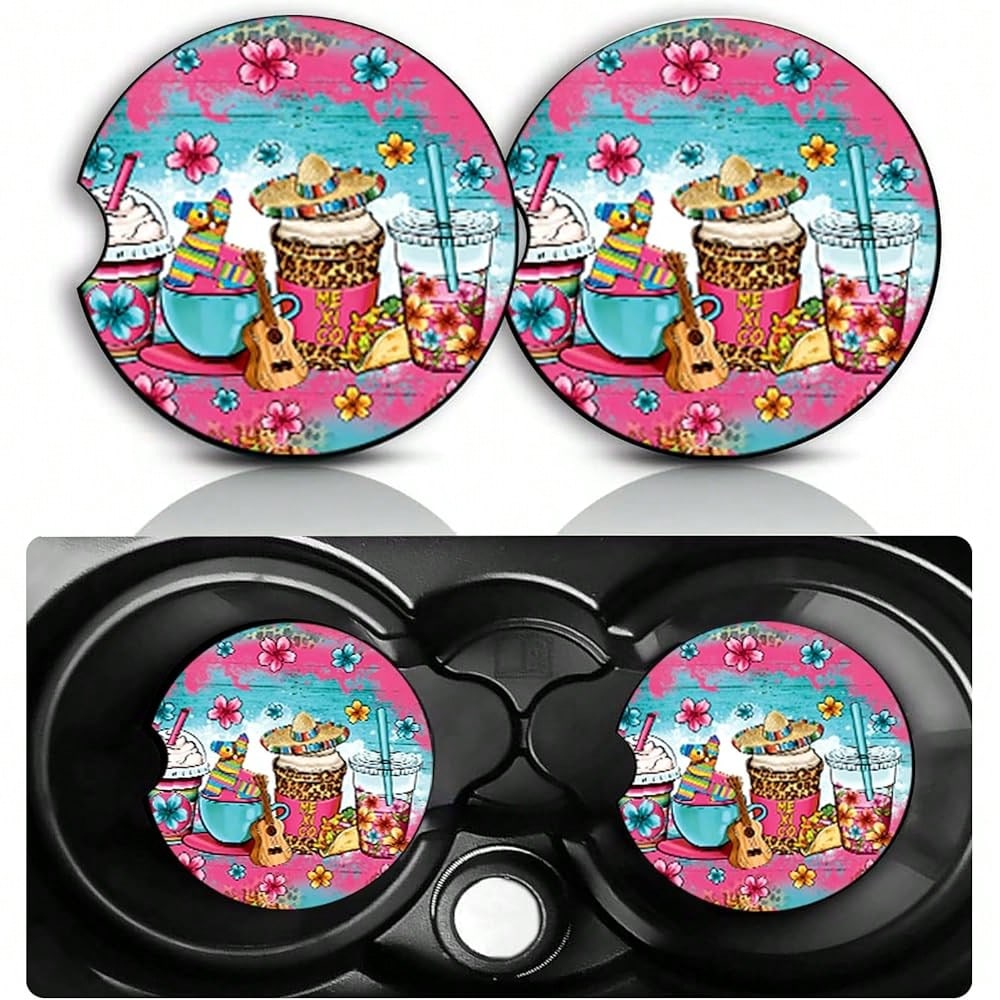 NEW- Jesus Fills My Cup Car Cup Holder Coasters Set Of 2,Religious Car Accessories 2.75" Universal Size Anti Slip Rubber Mat Recessed Auto Insert Coasters Decor Christian Gifts For Women Men Dad Grand