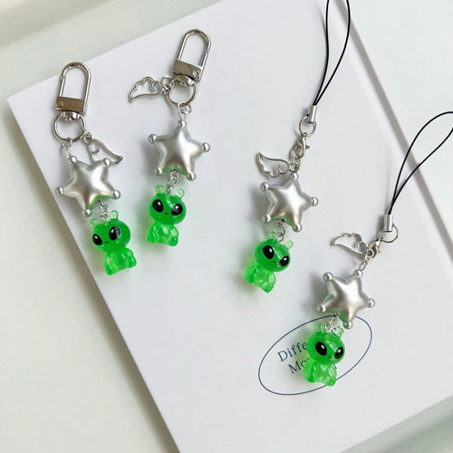 New Personalized Quirky Star Phone Lanyard Transparent Alien Phone Strap Keychain Bag Charm Gift Accessory Small Pendant