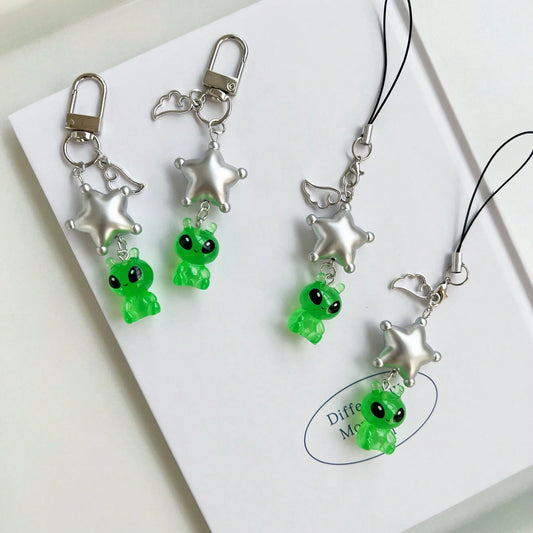 New Personalized Quirky Star Phone Lanyard Transparent Alien Phone Strap Keychain Bag Charm Gift Accessory Small Pendant