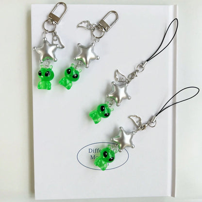 New Personalized Quirky Star Phone Lanyard Transparent Alien Phone Strap Keychain Bag Charm Gift Accessory Small Pendant