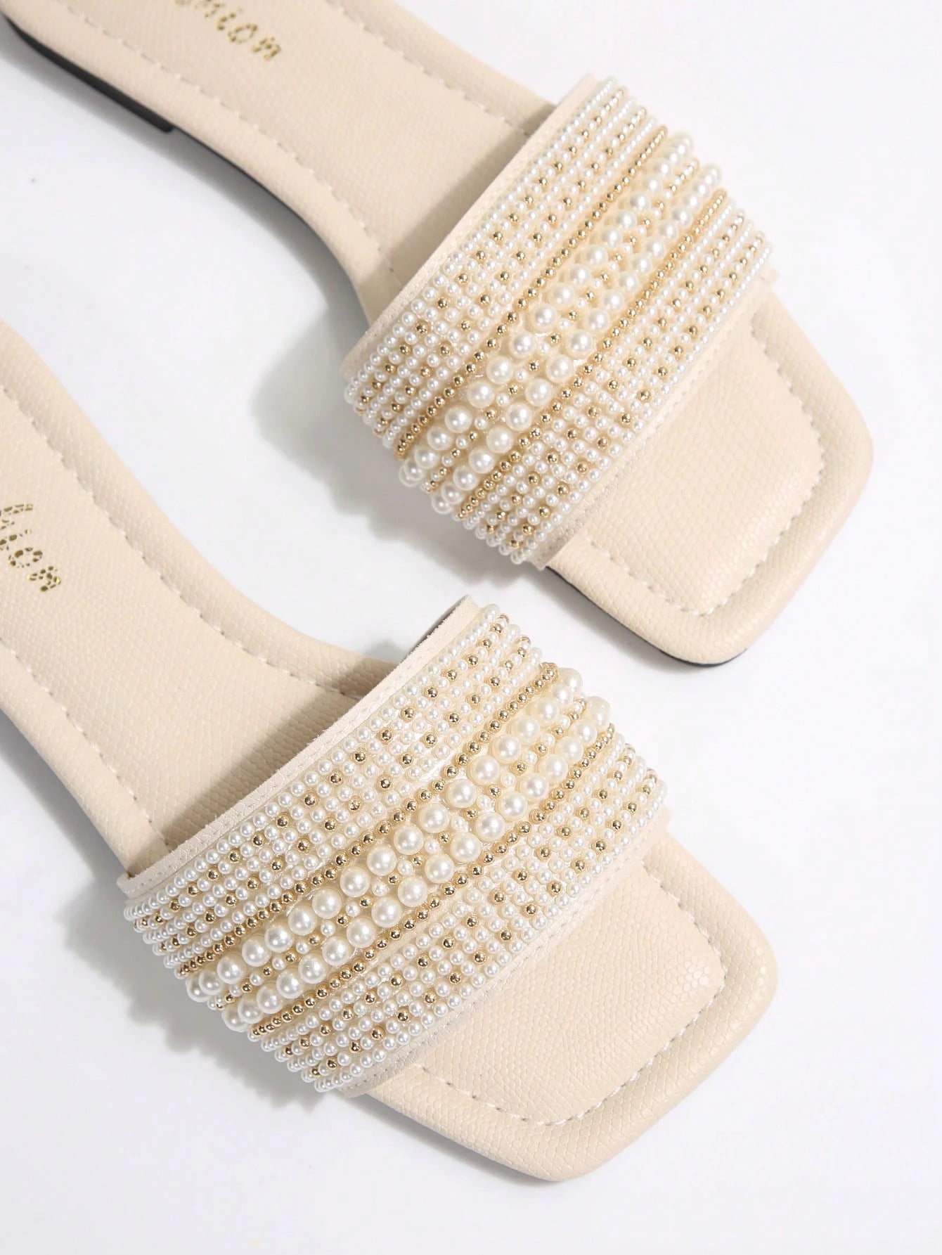 New Plus Size Luxury Anti-Slip Square Toe Mule Rhinestone & Pearl Embellished Fashion Versatile Women Beach Vacation Sandals,Spring Summer Outfits